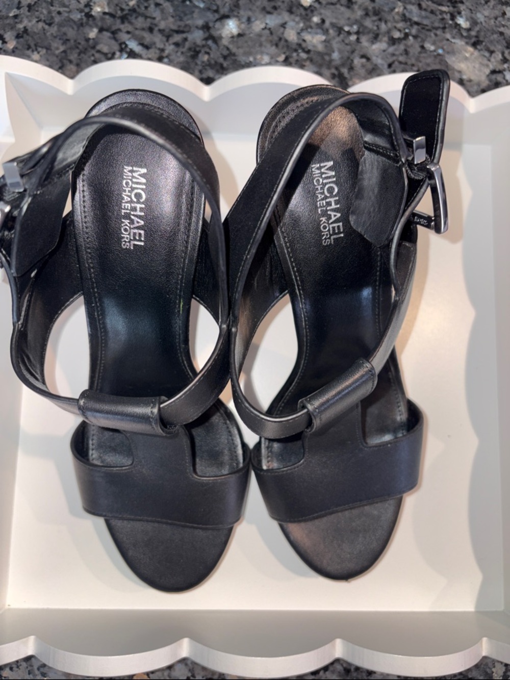 MICHAEL Michael Kors Black Leather Wrapped-Strap Heeled Sandals